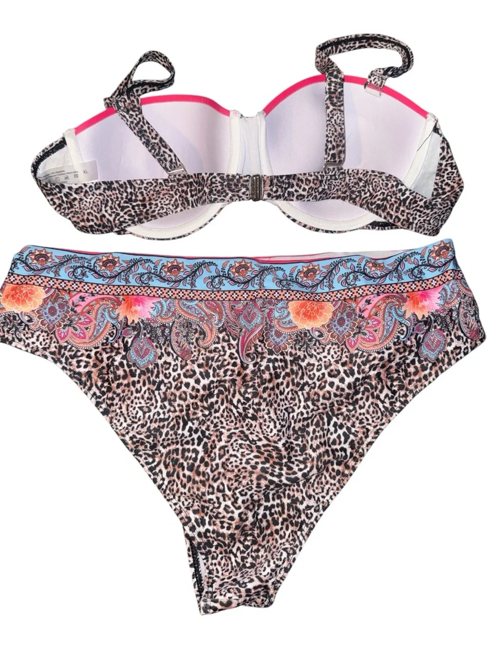 Cupshe Leopard Paisley Push-Up Bikini Set in Blue and Pink - Picture 2 of 5